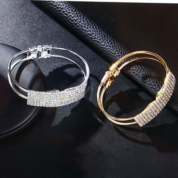 2x $12 Fashion ladies Silver Plated Color with Rhinestone Bracelet Bangles. - Picture 5 of 5